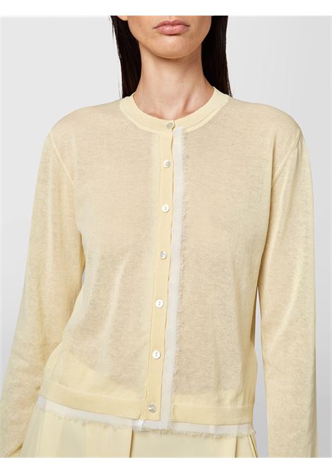 Alpha Studio Rebecca Mix Fabric cardigan in voile di cotone con profili in chiffon  Giallo ALPHA STUDIO | Maglieria | AD-6072E2012